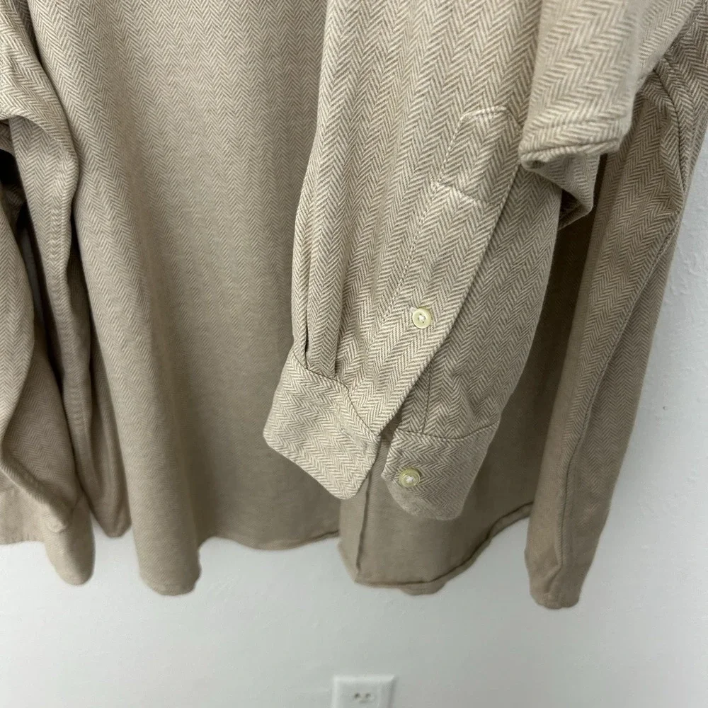 Polo Ralph Lauren Beige Chevron Knit Shirt Size 4XB Long Sleeve Button up Preppy